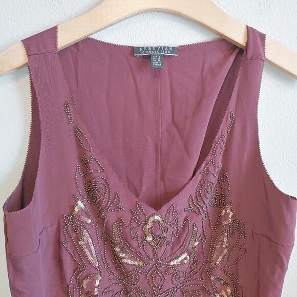 Peruvian Connection Maroon Sleeveless Silk Beads Y2K Romantic Fairycore Top Sz 8 - Picture 5 of 10